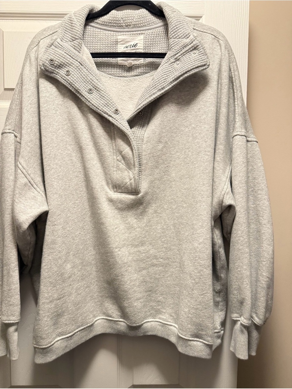 aerie Light Gray Snap-Front Cowl Sweatshirt